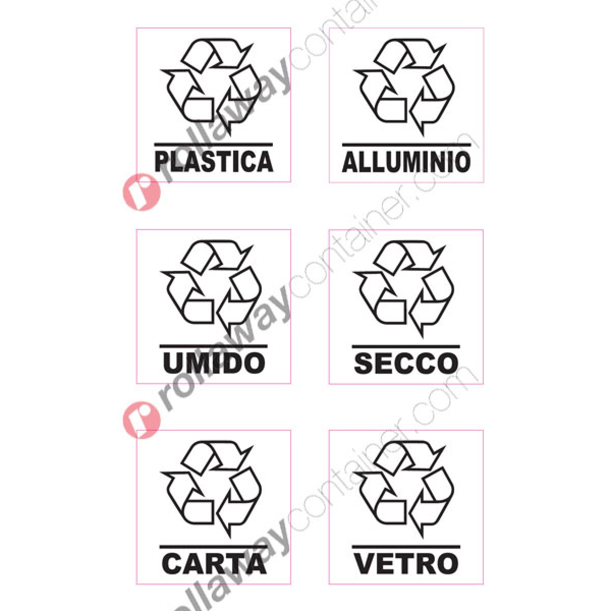 Adesivi per bidoni e pattumiere kamiustore Etichette adesive per Raccolta differenziata Colorate in Vinile prespaziato 10x3,6 cm 