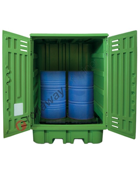 Deposito di stoccaggio in polietilene 1540 x 1600 x 2000 mm con vasca di raccolta per 4 fusti