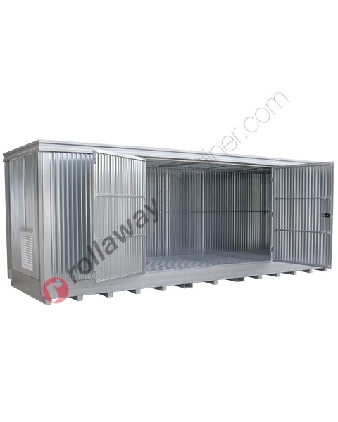 Modul container open space in acciaio con vasca di raccolta e porte battenti gruppo misure 2