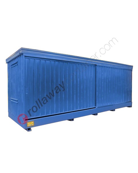 Modul container open space in acciaio con vasca di raccolta e porte scorrevoli gruppo misure 1