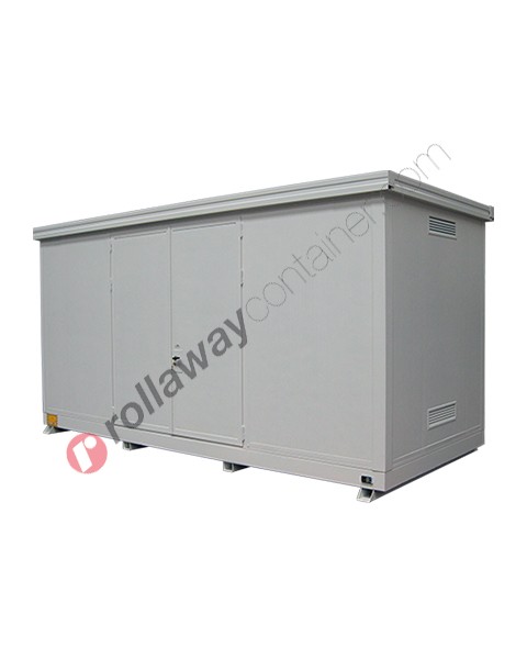 Modul container open space con pannelli certificati EI30, vasca di raccolta e porte battenti