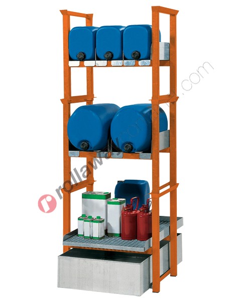 Stazione di stoccaggio per fusti olio e piccoli contenitori con vasca di raccolta da 205 litri
