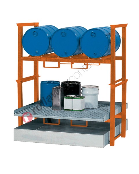 Stazione di stoccaggio per fusti olio e piccoli contenitori con vasca di raccolta da 270 litri