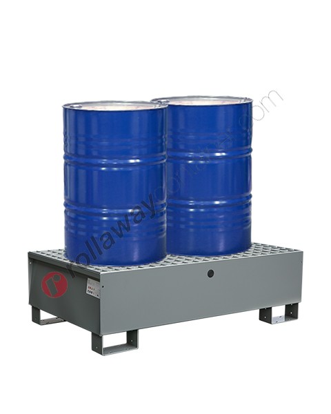 Vasca di contenimento liquidi da 200 litri in acciaio verniciata 1300 x 800 x 392 mm per 2 fusti