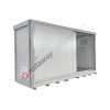 Modul container open space con pannelli certificati EI/REI120, vasca di raccolta e porte scorrevoli