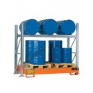 Scaffalatura metallica con vasca di contenimento per 3 fusti da 200 lt in orizzontale e 3 fusti da 200 lt in verticale