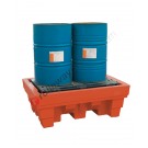 Vasca di contenimento liquidi da 370 litri in polietilene con griglia 1020 x 1420 x 520 mm per 2 fusti