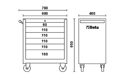 Carrello porta attrezzi Beta C04BOX con 6 cassetti e assortimento utensili dimensioni