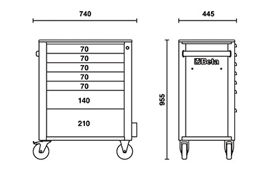Carrello porta attrezzi Beta C24EH 2400EH/VI con 7 cassetti e assortimento di 169 utensili industria dimensioni