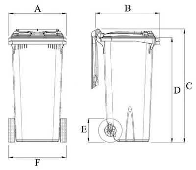 Dimensioni bidoni raccolta differenziata spazzatura e immondizia da 120 litri con 2 ruote