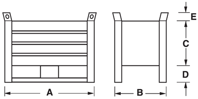 Dimensioni contenitore in lamiera piccolo con slitte lato lungo e pareti laterali lisce