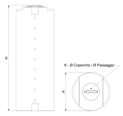 Dimensioni serbatoio acqua verticale cilindrico passaporta Slim da 500 a 1000 litri