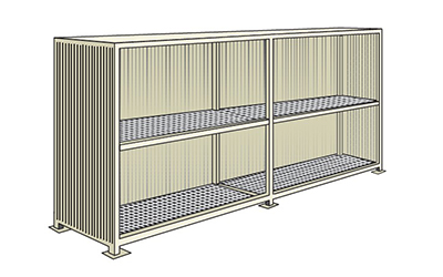 Container di stoccaggio ampio in acciaio con vasca di raccolta a 2 piani per 12 cisterne da 1000 lt