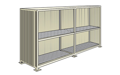Container di stoccaggio ampio in acciaio con vasca di raccolta a 2 piani per 8 cisterne da 1000 lt