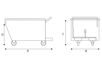 Misure benna ribaltabile per muletto con 4 ruote portata 1000-1200-1800 kg in acciaio inox
