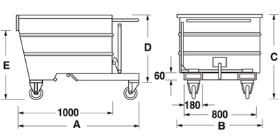 Misure benna ribaltabile per muletto con 4 ruote portata 1000-1350-1700 kg