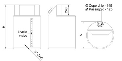 Dimensioni contenitore per stazioni di dosaggio verticale cilindrico con alzata verticale con coperchio