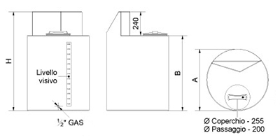 Dimensioni contenitore per stazioni di dosaggio verticale cilindrico con alzata verticale