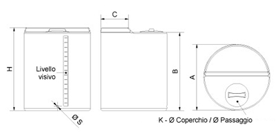 Dimensioni contenitore per stazioni di dosaggio verticale cilindrico