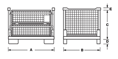 Dimensioni contenitore in rete metallica pieghevole e sovrapponibile con porta