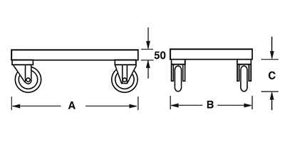 Dimensioni telaio con ruote per movimentazione contenitori metallici industriali