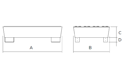 Dimensioni vasca di contenimento liquidi conica in acciaio con piano forato 1310 x 800 x 340 mm per 2 fusti